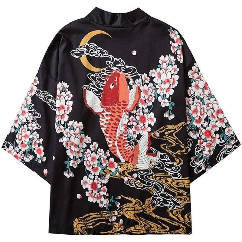 Flower Fish Print Kimono Style Jacket