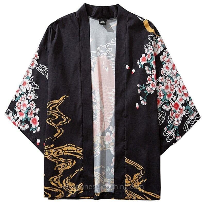 Flower Fish Print Kimono Style Jacket