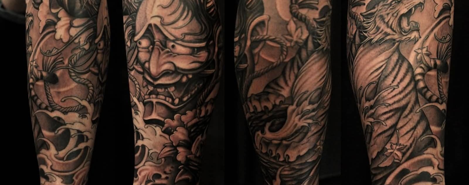 hannya mask tattoo forearm
