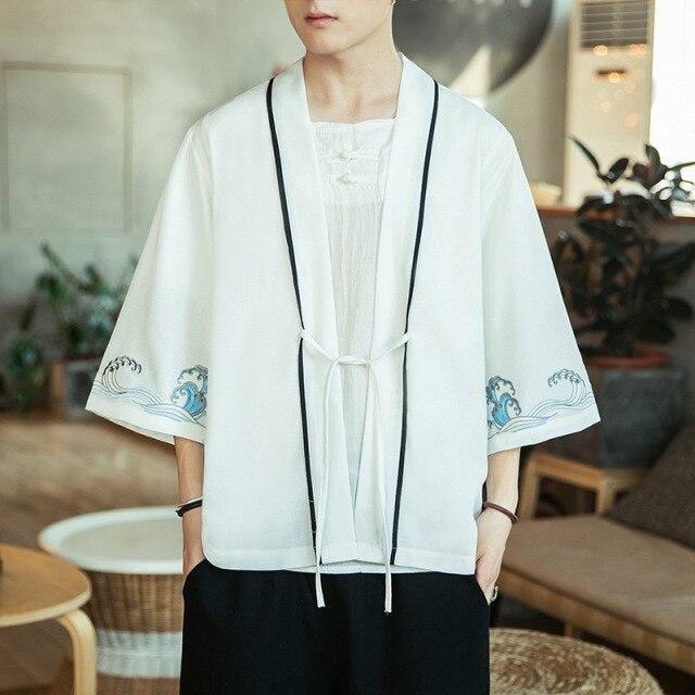 Men’s White Kimono Shirt