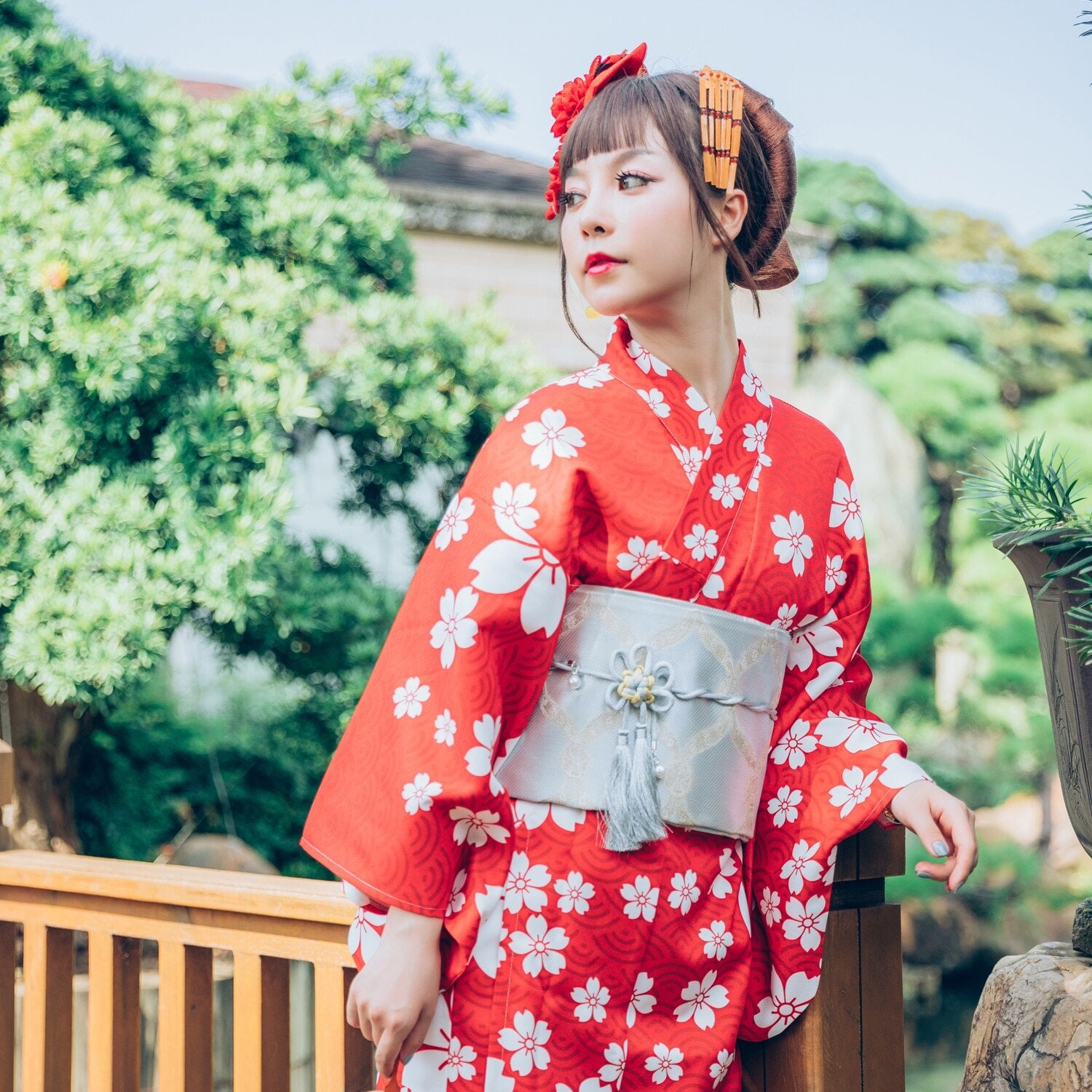 Red Kimono Flower