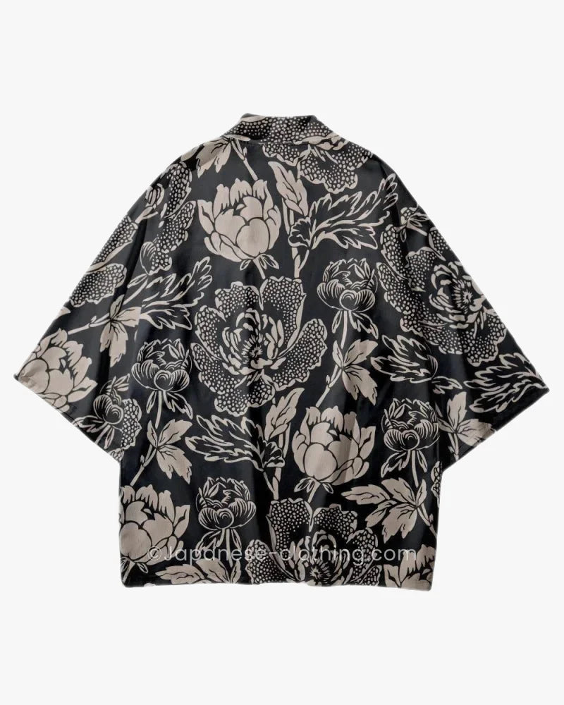 Black and Gray Flowers Kimono
