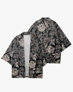 Black and Gray Flowers Kimono
