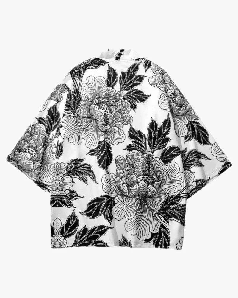 Black and White Blossom Kimono