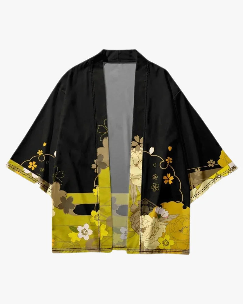 Black and Yellow Floral Kimono
