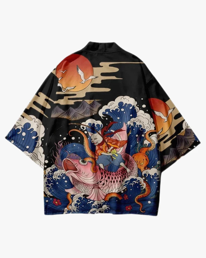 Cat and Koi Fish Kimono