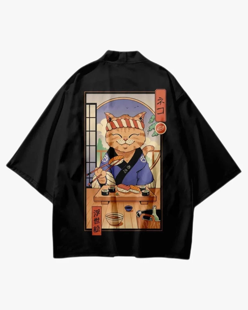 Cat Eating Sushi Kimono