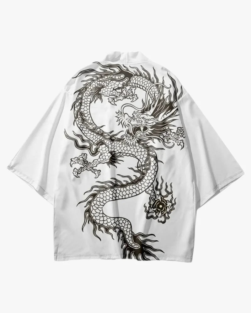 Chinese Dragon Black and White Kimono