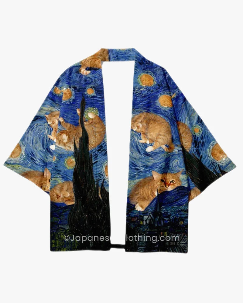Starry Cat night Kimono
