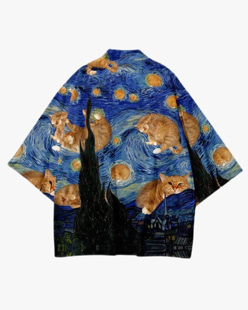 Starry Cat night Kimono