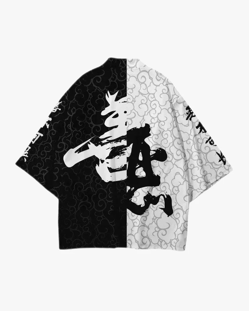 White and Black Kimono Jacket